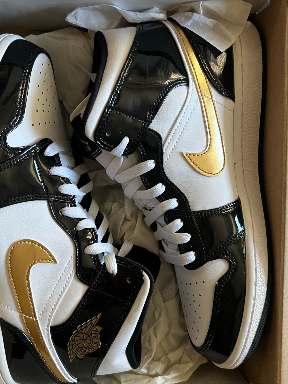 Jordan 1 Black Metallic High-Top Sneakers — White, Black & Gold